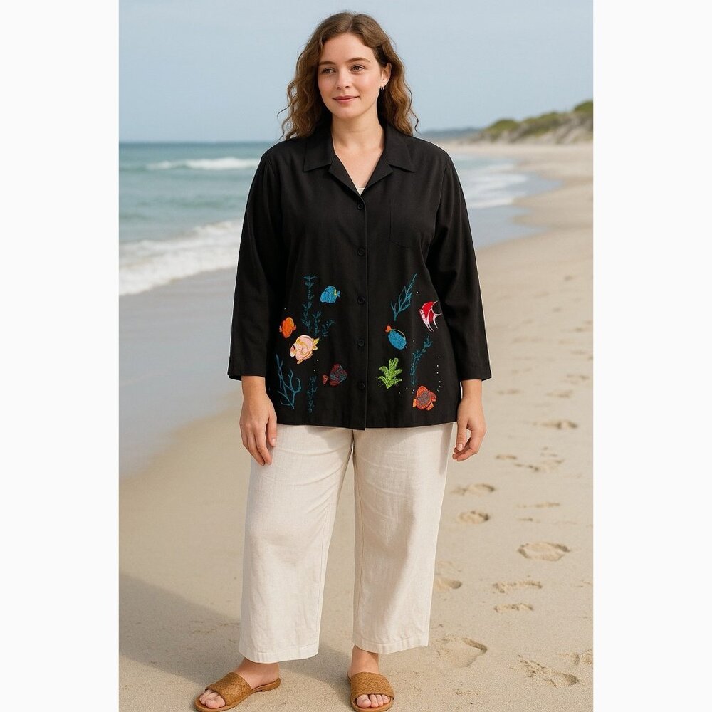 Silkland Women’s 16 Silk Black Floral Embroidered Blazer Artsy Quiet Luxury